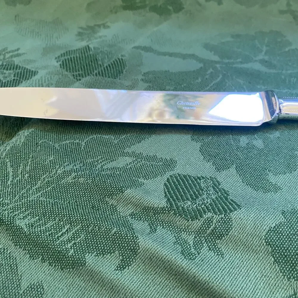 Christofle Perles Carving Knife Silverplate France 13in Serving Beaded